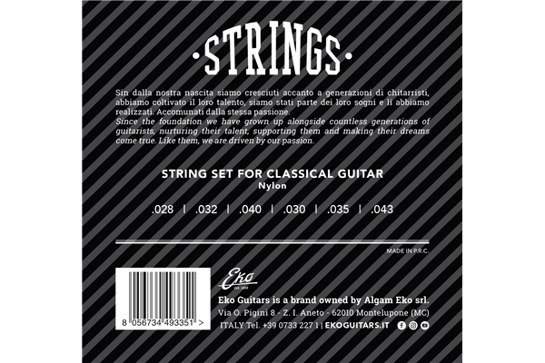 Eko Guitars - Classical Guitar Nylon Strings 28-43 Medium Tension Set/6