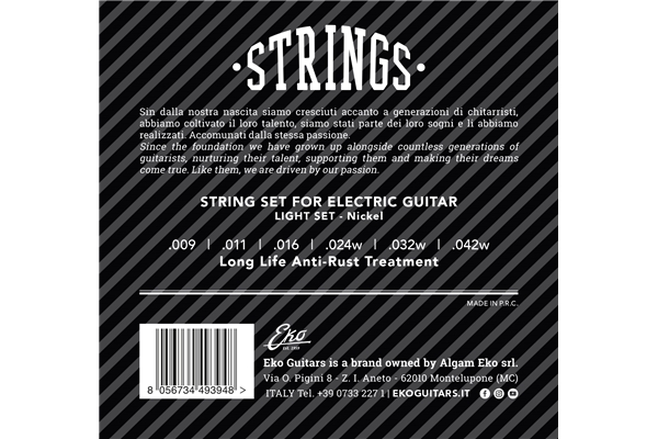 Eko Guitars - Electric Guitar Strings 9-42 Extra Light Set/6
