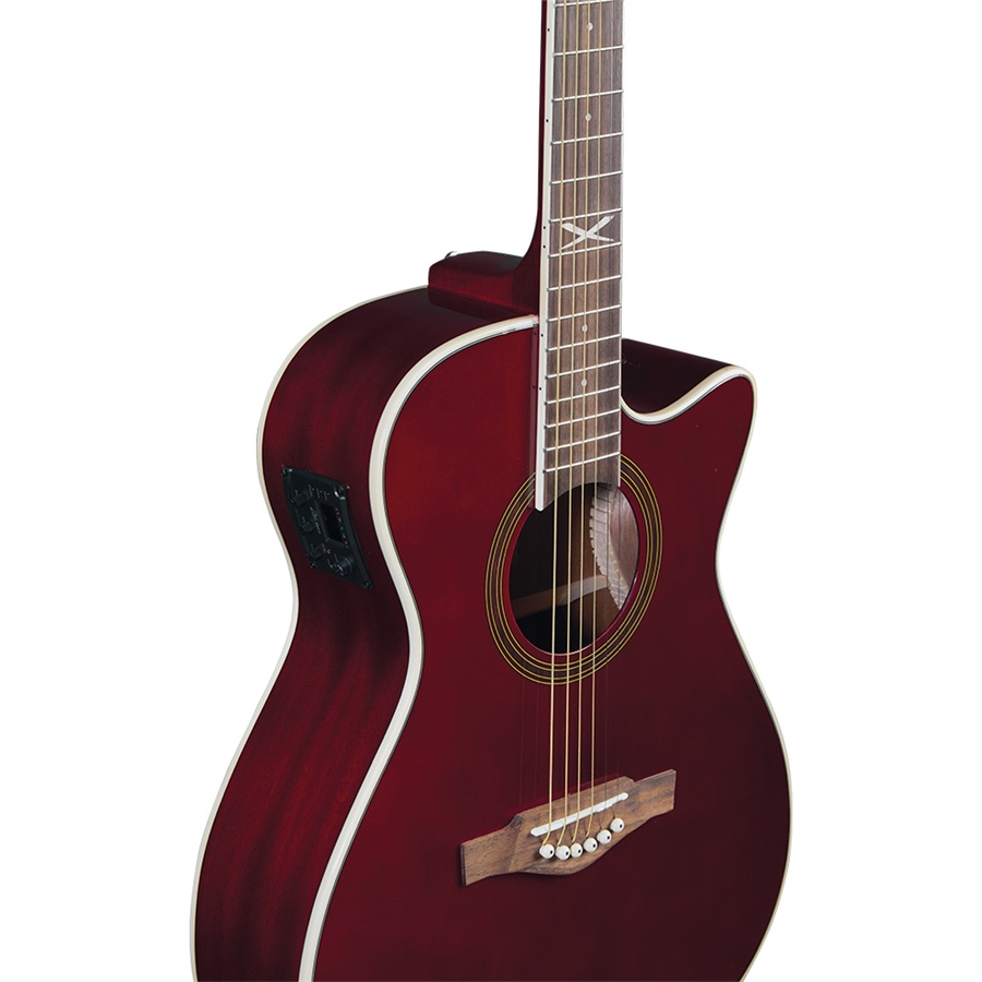 Eko GUITARS - NXT A100CE SEE THROUGH RED, Chitarra Acustica , Fasce Fondo Manico in Mogano, Tastiera in South American Roupanà, Auditorium Cutaway, Colore Rosso